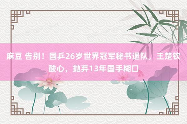 麻豆 告别！国乒26岁世界冠军秘书退队，王楚钦酸心，抛弃13年国手糊口