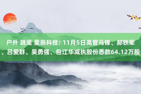 户外 跳蛋 星辰科技: 11月5日高管马锋、郝铁军、吕爱群、吴勇强、包江华减执股份悉数64.12万股