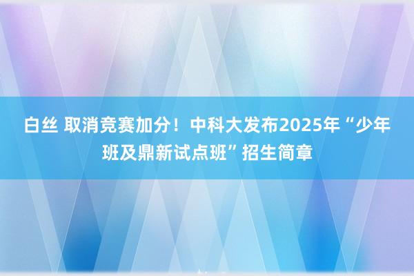 白丝 取消竞赛加分！中科大发布2025年“少年班及鼎新试点班”招生简章