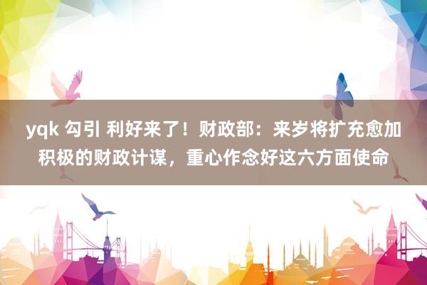 yqk 勾引 利好来了！财政部：来岁将扩充愈加积极的财政计谋，重心作念好这六方面使命